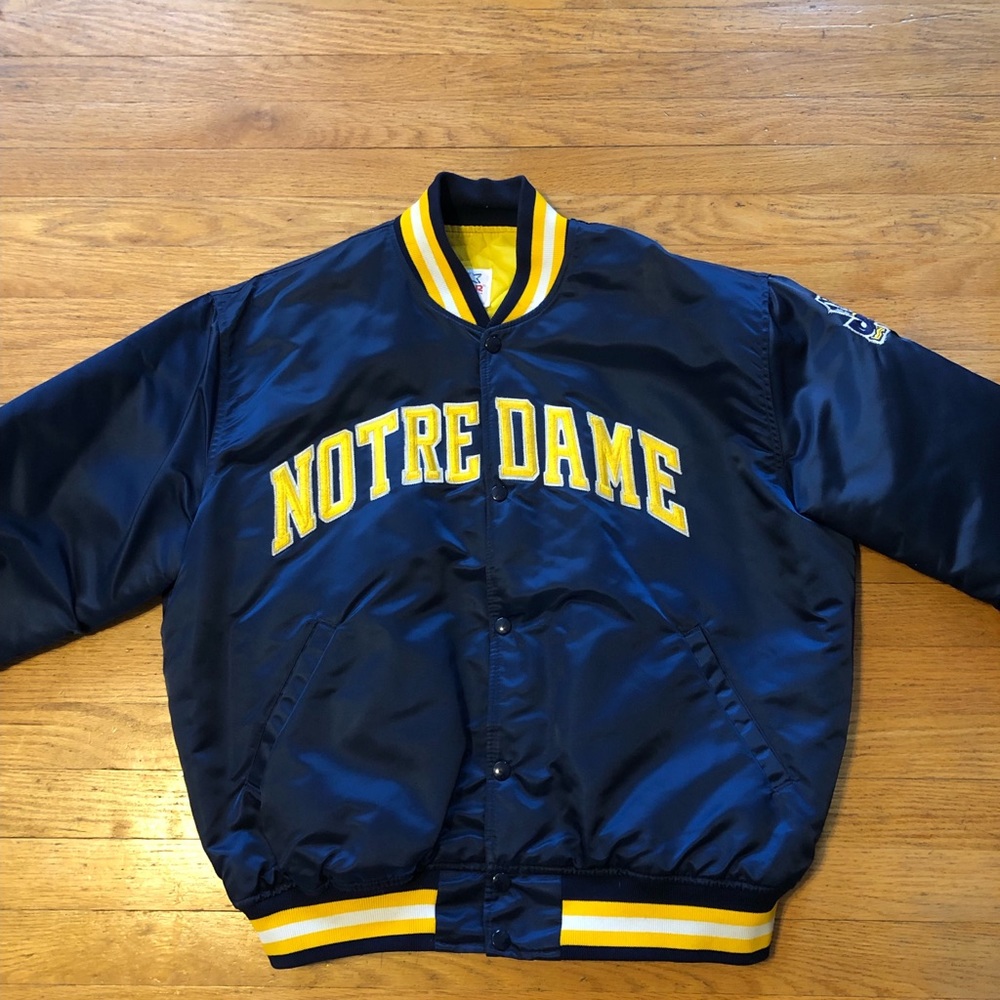 Vintage Notre Dame Starter Jacket Satin Navy and Gold